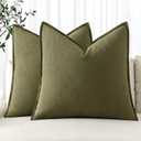 MIULEE Decorative Linen Pillow Covers 16x16 Inch Olive Green Boho Farmhouse Neutral Couch Throw Pillows for Bed Pack of 2 Accent Outdoor Pillowcase Modern Sofa Cushion Livingroom Home Decor