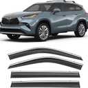 Shatterproof Taped-On Window Deflectors for Toyota Highlander 2020-2025 with Chrome Trim, Rain Guards, Window Visors for Car, Vent Deflector, 4pcs
