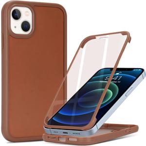 for iPhone 13 mini Case with Built-in Screen Protector & Full Body Protective,for Apple iPhone 13 mini Phone Cases for Men Women Girl-Brown