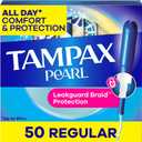Tampax Pearl Tampons for Women, with LeakGuard Braid, Regular Absorbency, Unscented, 50 Count
