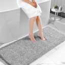 Yimobra Bathroom Runner Rug Non Slip 70"x 24", Super Absorbent Bath Rugs, Quick Dry, Luxury Extra Long Shaggy Fluffy Bath Mat for Double Vanity & Tub Side, Machine Washable, Light Gray and White