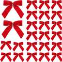 YTJGC 24 Pcs Red Velvet Ribbon Christmas Tree Bows Bow Tree Topper Door Garland Decor Vintage Wreath Bow Velvet Bows Ornaments for Christmas Trees Gifts Party Door Garland Wreath Deco (Red)