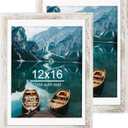 12x16 Picture Frame Set of 2, Distressed White Wood Style - Display 12 x 16 Poster without Mat or 11x14 Picture with Mat, Wall Mounting Horizontal and Vertical