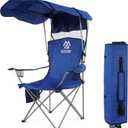 Elevon Camping Chair, Oversized Folding Chair with Canopy, Portable Outdoor Chair with Arms, Cup Holder and Carry Bag for Camping, Fishing, Beach, and Sports, Sky Blue