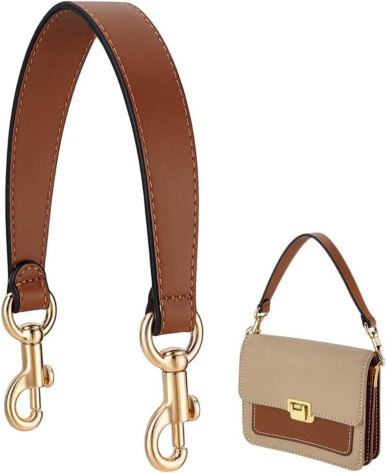 PH PandaHall 15 Inch Short Purse Strap, 1.1 Inch Wide Genuine Leather Bag Strap Brown Bag Handles Replacement Puse Handles with Golden Buckles for Women DIY Underarm Bags Handbag Shoulder Bags