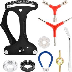 Bicycle Spoke Tension Meter Wrench Repair Tool Set, 9pcs Portable Bike Spoke Adjustment Tool Kit Bike Rim Repair Tool Tire Lever Cycling Pocket Tools for Bike Repair