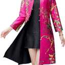 Women's Abstract Flowers Tri-button Crinkled Reversible Chinese Jacket (Hot Pink,S )