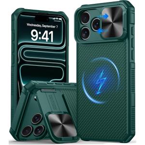 Magnetic for iPhone 17 Pro Case, [Compatible with Magsafe][Slide Camera Cover][Kickstand][Military Grade Protection] Shockproof Rugged Case for iPhone 17 Pro, Green