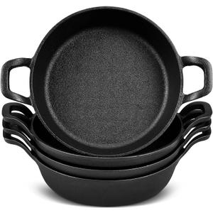 Mini Cast Iron Skillets 7 x 7 x 1.7 Inch Cast Iron Pan Small Ramekin Set Black Casserole Dish Cookware Oven Safe Mini Skillets for Kitchen Indoor Outdoor Picnic (4 Pack)