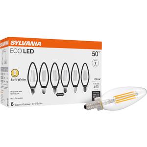 SYLVANIA ECO LED B10 Light Bulb, 50W = 3.5W, 7 Year, 450 Lumens, Non-Dimmable, Clear, 2700K, Soft White - 6 Pack (40879)