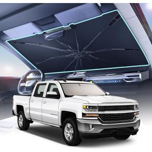 [2025 Upgrade]Coverado Sunshade for Car Windshield, UPF80+ Full-size Trucks/SUVs Windshield Sun Shade Blocks Heat & UV Rays, Thickened Vinyl Coating Keep Cool and Protect Interior, Foldable, L 61x34"