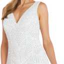 R&M Richards Long Iridescent Sequin Beaded Dress W/V-Neck & Flowing Skirt Ivory/Nude, Size 12