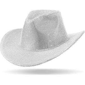Hercicy Rhinestone Cowboy Hat with Diamond Fringe CowHat for Cosplay Wedding circumference between 21.5 and 23.5 inches (White)