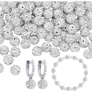 PH PandaHall 100pcs 8mm White Rhinestone Beads Polymer Clay Beads Crystal Beads Clay Pave Disco Ball Round Diamond Clays Beads for Necklace Bracelet Jewelry Beaded Pen Making Party Decoration