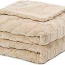 Pawque Super Soft Cozy Throw Blanket for Couch Sofa Bed - Fluffy Sherpa Fleece Reversible Thick Warm Fuzzy Blanket for All-Season, 3D Checkered Jacquard Elegant Decorative Blankets, Khaki, 50" x 60"