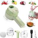 4 in 1 Handheld Electric Vegetable Cutter Set, Multifunctional Mini Electric Grinder Garlic Mud Masher Chopper, Portable Food Processor with Brush, for Garlic Chili Onion Ginger Celery Meat