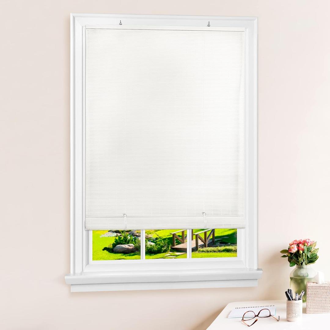 Cordless Solstice Vinyl Roll-Up Blind - 48 Inch Width, 72 Inch Length, Quarter Inch Vinyl Slats - White - Soft Light Filtering Horizontal Windows Blinds for Indoor & Ourdoor by Achim Home Decor