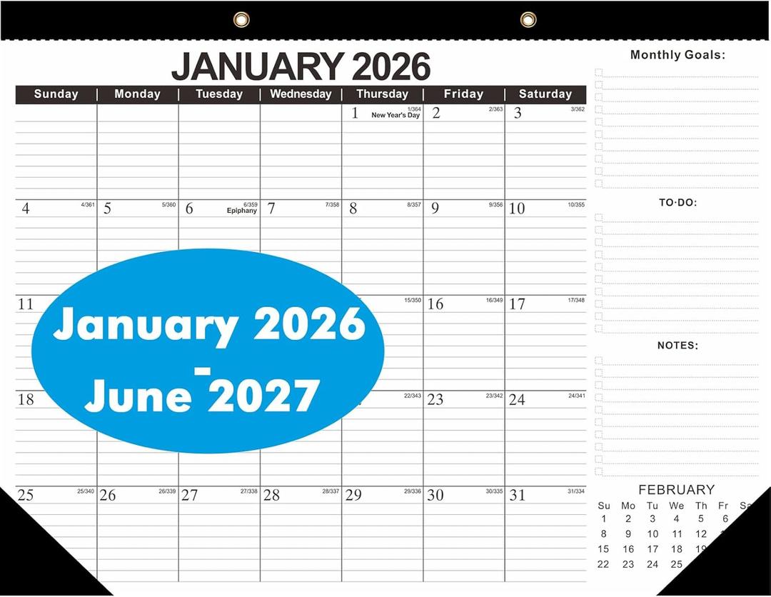 2026 Calendar Desk Calendars 2026-2027 Wall Calendar from January 2026 to June 2027,18 Months 17"12" Thick Paper for Office School Home (Black)