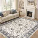 9x12 Area Rug for Living Room, Washable Vintage Pattern, Non-Slip Stain Resistant Soft Durable Floor Rug for Bedroom & Dining Room - (Blue & Beige)