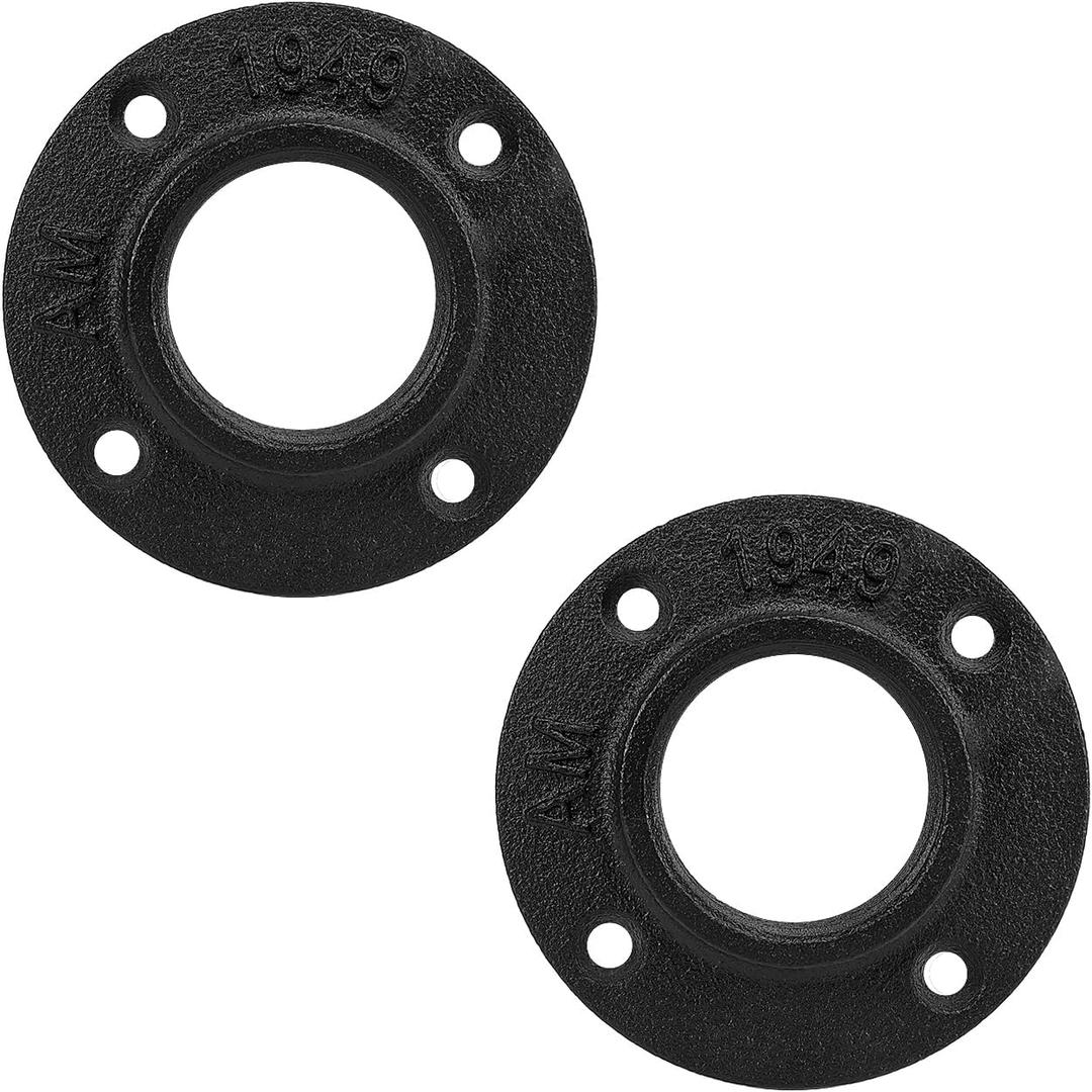 Industrial Pipe Floor Flange, Heavy Duty Malleable Iron Pipe Fittings, Wall Mounted Vintage DIY Threaded Flange for Decoration Pipe Fitting Project, Black(2 Pack, 1.5 Inch)