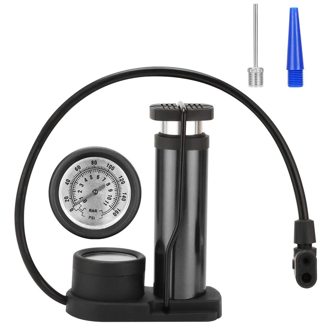 Bike Pump, Upgraded Mini Portable Bicycle Pump, Foot Bike Pump with Pressure Gauge, Tire Inflator Device, Compatible Universal Presta and Schrader Double Valve Bicycle Air Pump (Black)