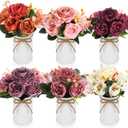 6 Sets Artificial Fall Thanksgiving Centerpiece for Tables Faux Peonies Flowers with Galvanized Pots Vintage Purple Orange Autumn Floral Bouquets for Wedding Dining Table Home Party Decor