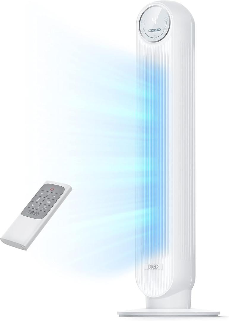 DREO Tower Fan for Bedroom, 25ft/s Velocity Quiet Floor Fan, 90 Oscillating Fans for Indoors with 4 Speeds, 4 Modes, 8H Timer, Standing Fans, Bladeless Fan, White (DR-HTF007)