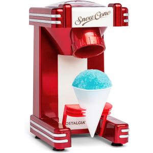 Nostalgia Snow Cone Shaved Ice Machine - Makes 20 Icy Treats - Includes 1 Reusable Plastic Cup - Retro Red