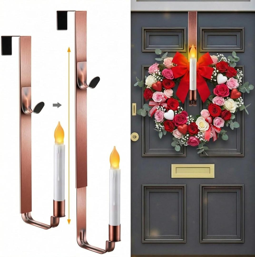 Enhon Wreath Hangers for Front Door, Valentines Day Decorations, Adjustable Wreath Hanger from 15.7 to 26", Fits Doors up to 2" Thick(Bronze,1 Pack)