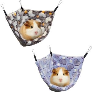 Pack of 2 Hanging Corner Hammock with Hooks for Rats, Squirrels, Sugar Gliders, Guinea Pigs, Hamsters, Hedgehogs, Ferrets and Other Small Animals. Perfect for Pet Critter Cages.