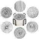 Coaster for Drinks Set of 6, Black White Geometry Absorbent Round Ceramic Stone Mat, with Cork Base and Metal Holder, Gift for Housewarming Room Bar Decor (Doodle Circles)
