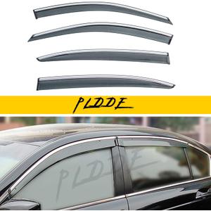 Window Visors Compatible with 2008-2012 Accord Sedan 4-Door Smoke Tint with Chrome Trim Outside Mount Tape On/Clip On Style PVC Wind Sun Rain Guard Vent Deflector