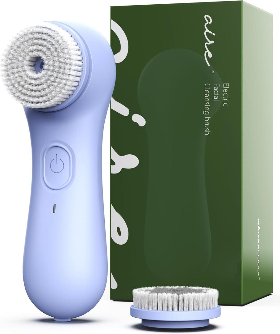 NgraCoola Electric Facial Cleansing Brush  Rechargeable Waterproof Face Scrubber for Women & Men, 2 Brush Heads for Deep Pore Cleansing & Gentle Exfoliation, 3 Speeds, Auto-Timer (Light Blue)