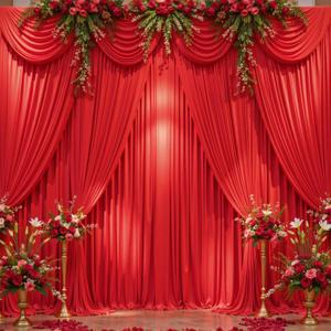 50ft x 10ft Wrinkle Free Red Wedding Backdrop Curtains for Party Bridal Shower Reception Decorations Red Fabric Curtain Backdrops Drapes for Photography Baby Shower Birthday Background