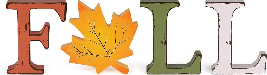Fall Thanksgiving Decorations for Home, 4 Pcs Wooden Table Decor, Vintage Farmhouse Autumn Harvest Signs for Mantel, Shelf, Tiered Tray, Kitchen Tabletop, Entryway