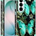 LONTECT for Galaxy S26 5G Case Shockproof 3 in 1 Heavy Duty Rugged Hard PC+Soft Hybrid Sturdy High Impact Drop Protective Cover Flower Case Grow in the Dark,Green