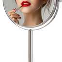 OVENTE 7'' Tabletop Makeup Mirror with 1X/7X Magnification, 360 Swivel Design and Double-Sided Free-Standing Vanity Mirror Perfect for Dresser, Bedroom and Office Desk, Nickel Brushed MNLCT70BR1X7X
