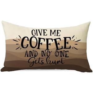 Ussap Coffee Themed Lumbar Decorative Throw Pillow Cover 12 x 20, Give Me Coffee and No One Gets Hurt Rectangle Cushion Case Decor, Cafe Bar Home Decoration for Sofa Couch, Set of 2