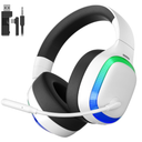 2.4Ghz Wireless Gaming Headset for PS5, PS4, PC, Mac, Bluetooth 5.4 Gaming Headphones with Noise Canceling Mic, 70H Battery, Surround Sound, Lay-Flat & Foldable - RGB White