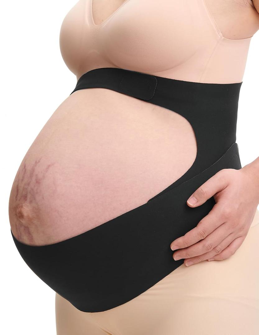Momcozy Pregnancy Belly Band, CozySupport Ergonest Maternity Belly Band, Invisible Pregnancy Belt for Back, Abdomen, Waist (Large, Black)