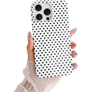 Skyseaco for iPhone 15 Pro Max Case Cute Aesthetic Heart Phone Case Soft Slim TPU Shockproof Phone Cover for Women Girls - White