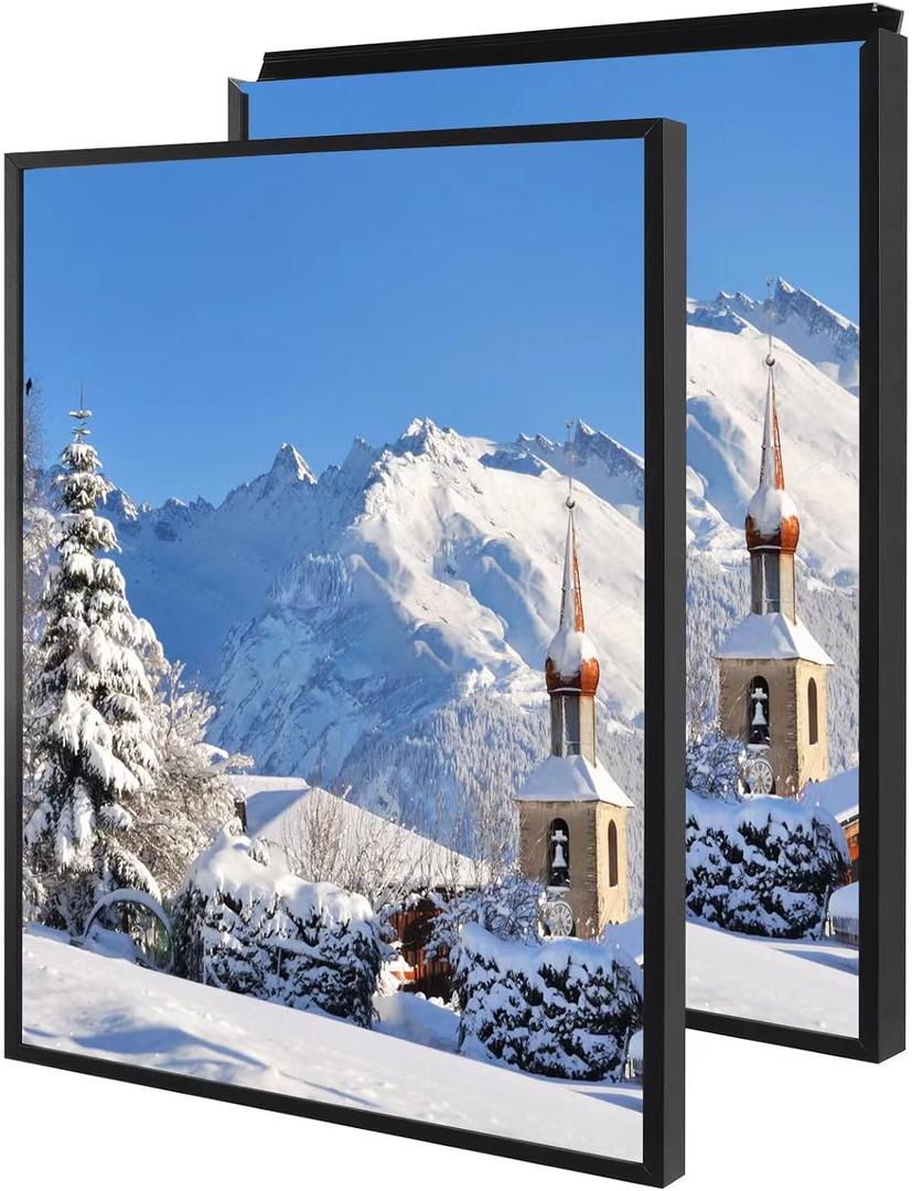16x24 Inch Poster Frame, Plexiglass, Set of 2, Black Snap Frames, Front-loading Frame, Coating Aluminum Profile, Display Horizontally & Vertically