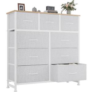 OLIXIS 9 Drawer Storage Dresser with Wood Top - Wide Fabric Chest Organizer for Bedroom, Closet, Living Room,Tower Cabinet, TV Stand, Hallway Entryway Furniture,Light Grey, 11.8"D x 39.6"W x 39.4"H