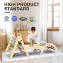 Cozibb Pikler Triangle Set 7in1 Foldable Baby Climbing Toys Wooden Montessori Climbing Set with Arch&Ramp&Ladder Baby Climber Indoor Jungle Gyms for Toddlers Montessori Toys - Rainbow