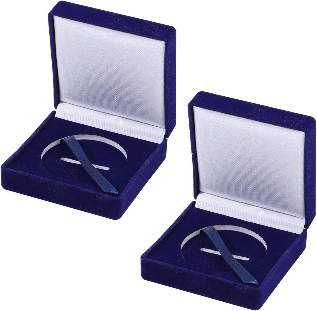 2Pcs Coin Display Case Velvet Blue Challenge Coin Storage Presentation Box for Commemorative Coins Medals, 50mm
