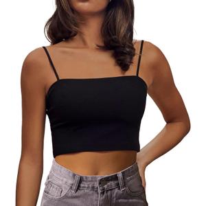 Women's Sexy Adjustable Spaghetti Strap Basic Cami Camisole Double Layer Tank Crop Tops Black X-Large (Black, XL)