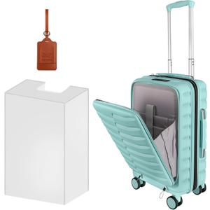 22×14×9 Airline Approved Carry On Luggage with Front Open Pocket Expandable, Spinner Wheels, ABS+PC Hardshell Small 20inch Suitcase with Protective Cover and Luggage Tag, Mint Green