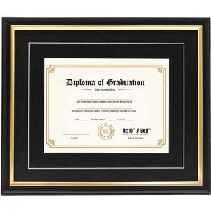 Solid Wood Certificate Frame 10x12, Adjustable Double Mat for 6x8, 8x10 Documents, Wall Mount Display with Tempered Glass, Black Mat Board, Gift Ready for Diplomas, Awards, Certificates