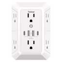 Multi Plug Wall Outlet Surge Protector - Teiobar Outlet Extender with 6 Outlets and 4 USB Ports(2 USB-C), Outlet Splitter for Home Office Dorm Room Essentials, ETL, White