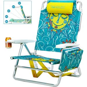 Old Bahama Bay Backpack Beach Chair, Aluminum Lightweight Reclining 5-Position Lounge Chair for Adults Heavy Duty Support 400 LBS Portable Folding with Cooler Bag Camping Chair for Sand Outdoor